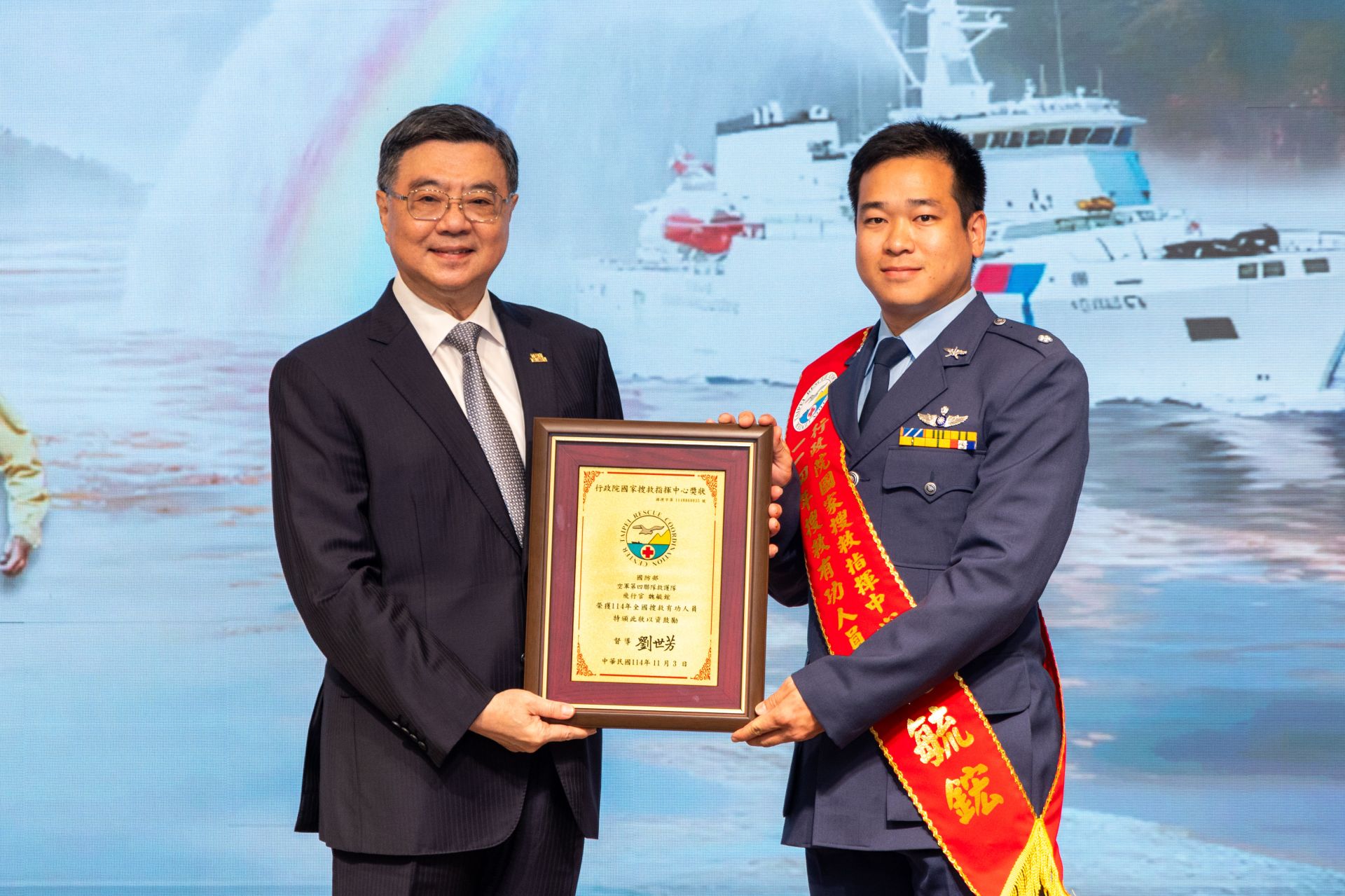空軍第4聯隊救護隊飛行官魏毓鋐少校，榮獲第1類「實際執行搜救任務」獎項。（記者劉宸瑋攝）