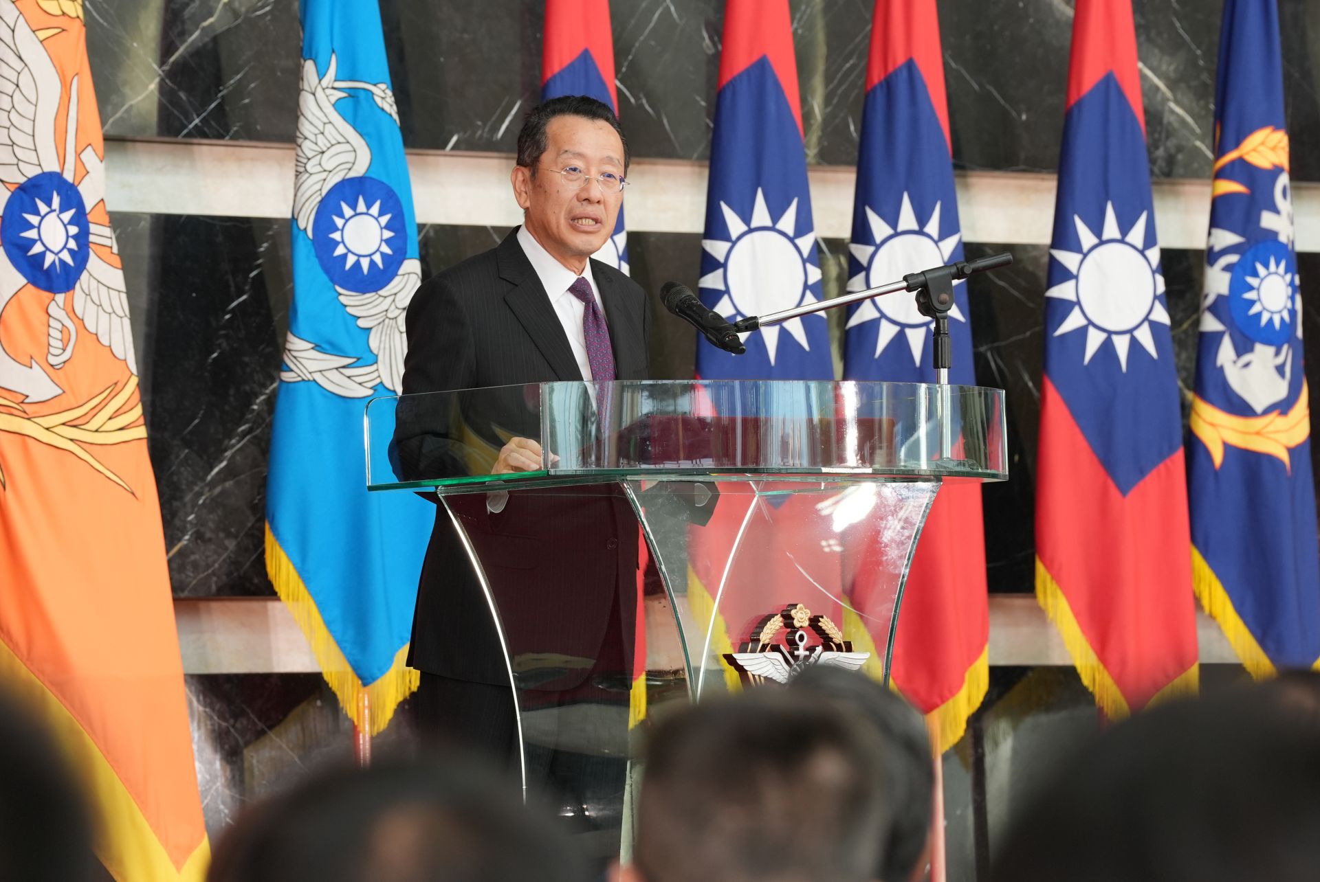  顧部長主持表揚大會，肯定官兵於救災期間辛勤付出。（記者謝承宏攝）