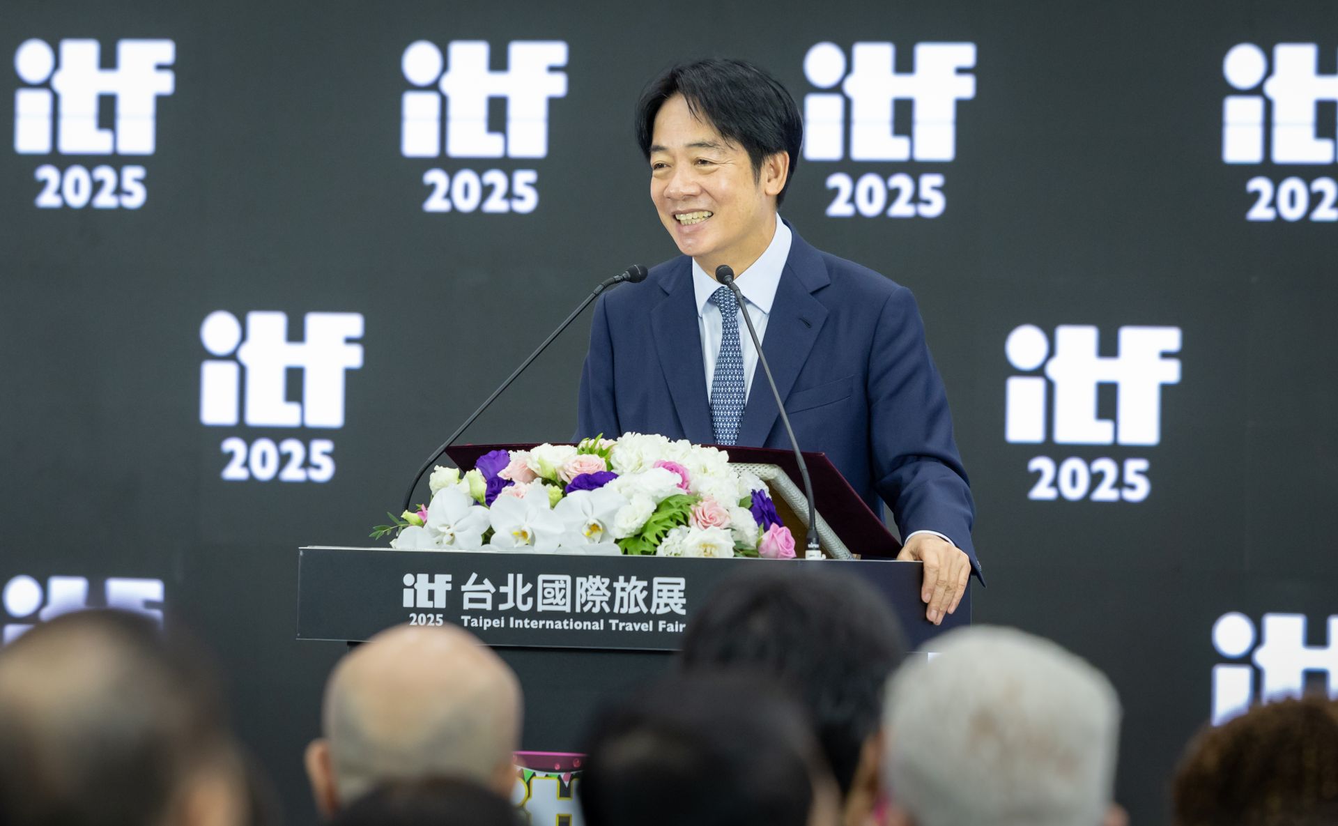 總統賴清德今日出席「2025 ITF臺北國際旅展開幕典禮」，盼2030年觀光產值達兆元目標。（總統府提供）