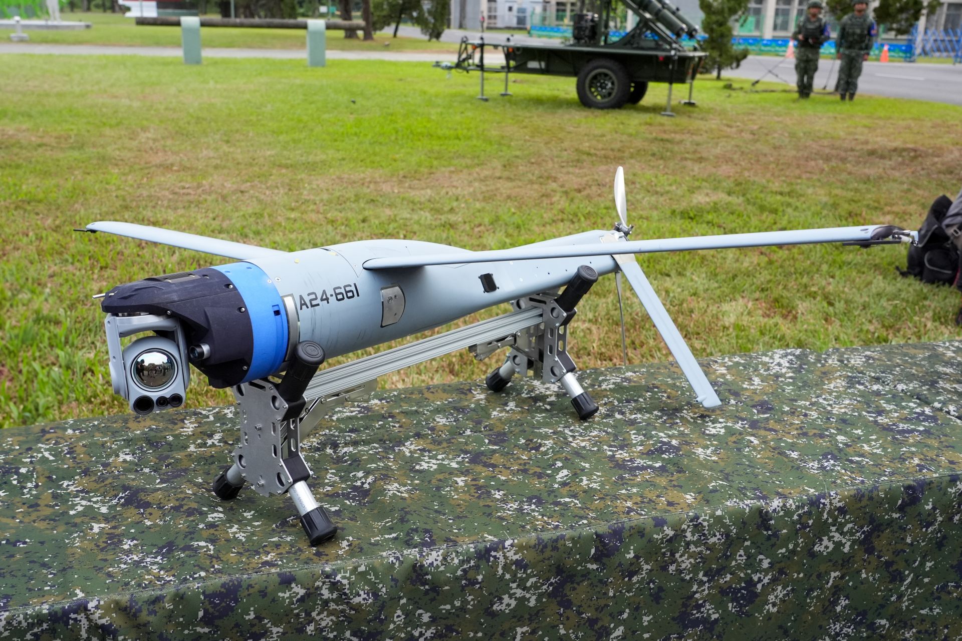 ALTIUS-600M攻擊型無人機陸續接裝，象徵國軍建構無人載具作戰能量，已邁出重要一步。（記者謝承宏攝）