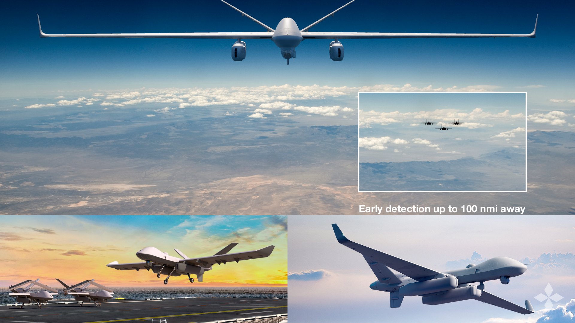 MQ-9B預警構型可在無法操作傳統預警機的航艦等多種環境作業，有效監控範圍約185公里。（取自通用原子「X」）