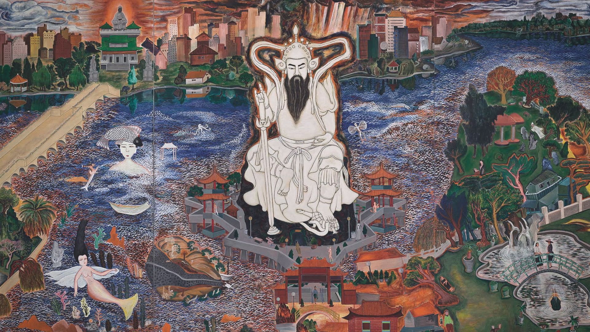 藝術家李明則作品〈左營蓮池潭〉（2004）局部。（國立臺灣美術館提供）