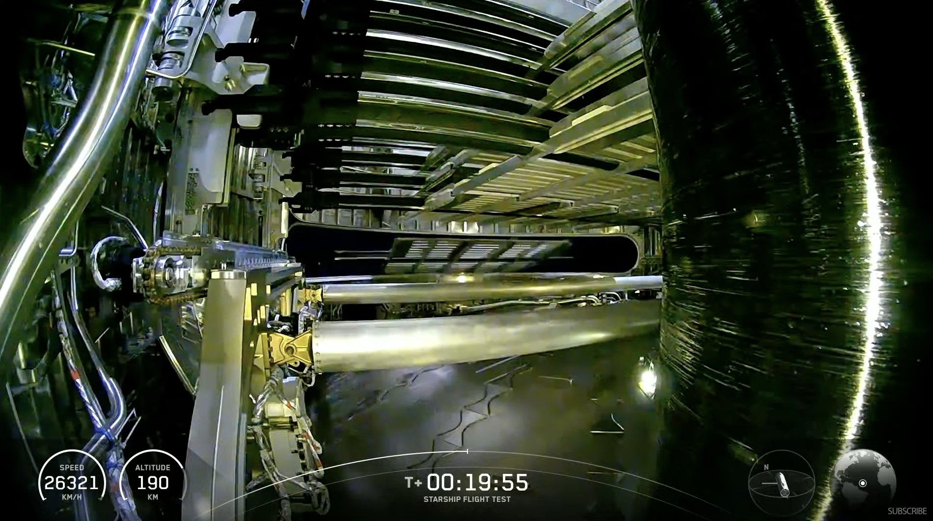 「星艦」在低地軌道順利釋放8枚模擬「星鏈」衛星，驗證其快速部署能量。（截自SpaceX影片）