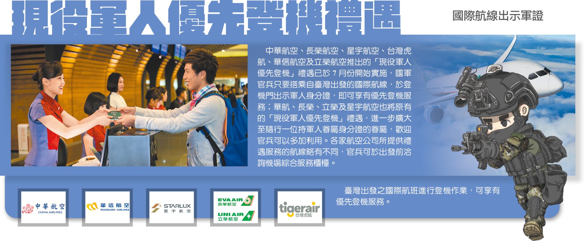 資料來源：國防部福利事業管理處、台灣高鐵、中華航空、長榮航空、星宇航空；記者范瑜整理。