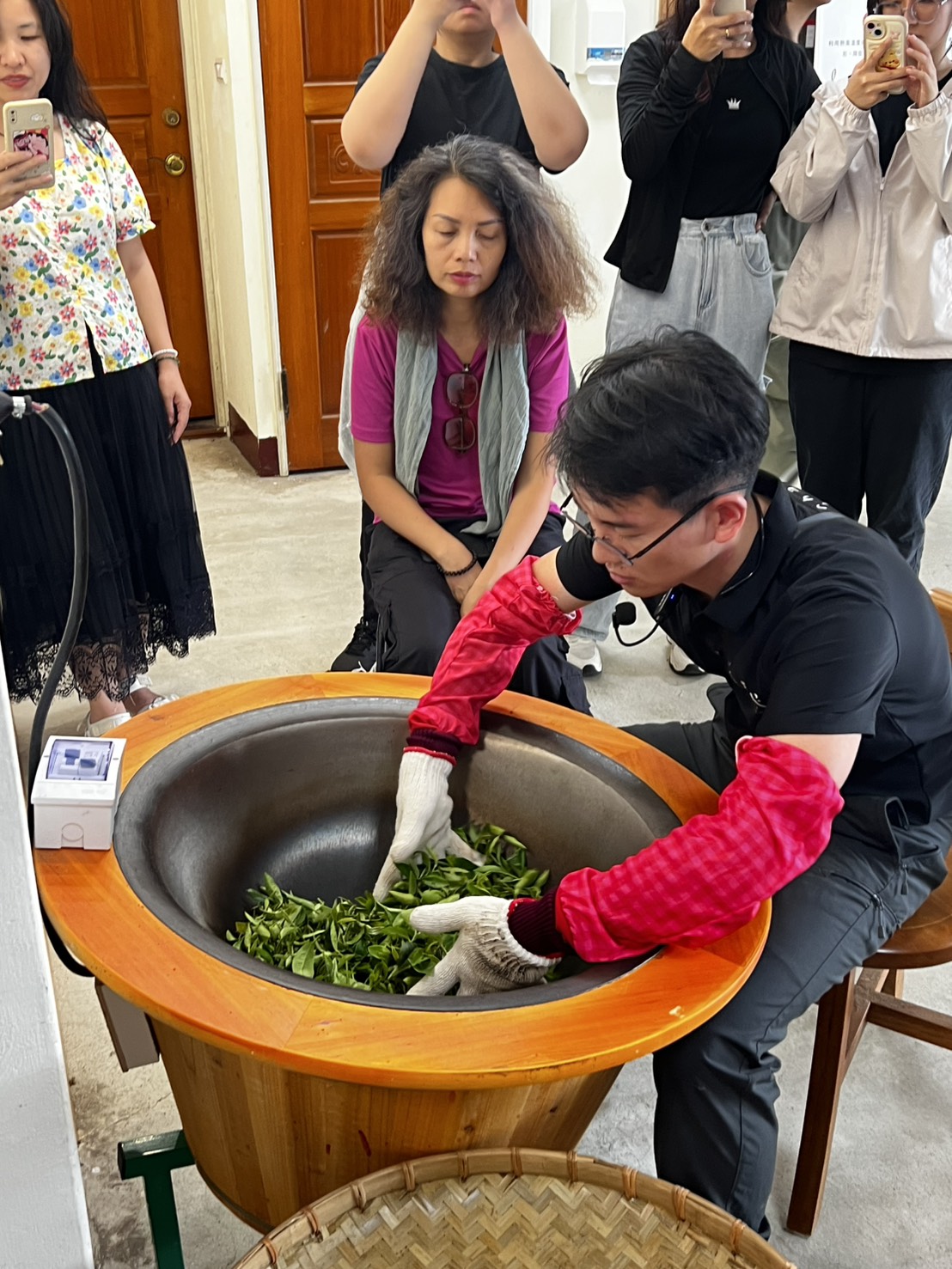 從茶園採摘新鮮嫩葉開始，依序進行萎凋、靜置、揉捻、乾燥與烘焙，每一步都由經驗豐富的茶師親自指導，讓參與者真切感受茶葉從鮮葉化為香茗的歷程。（主辦單位提供）