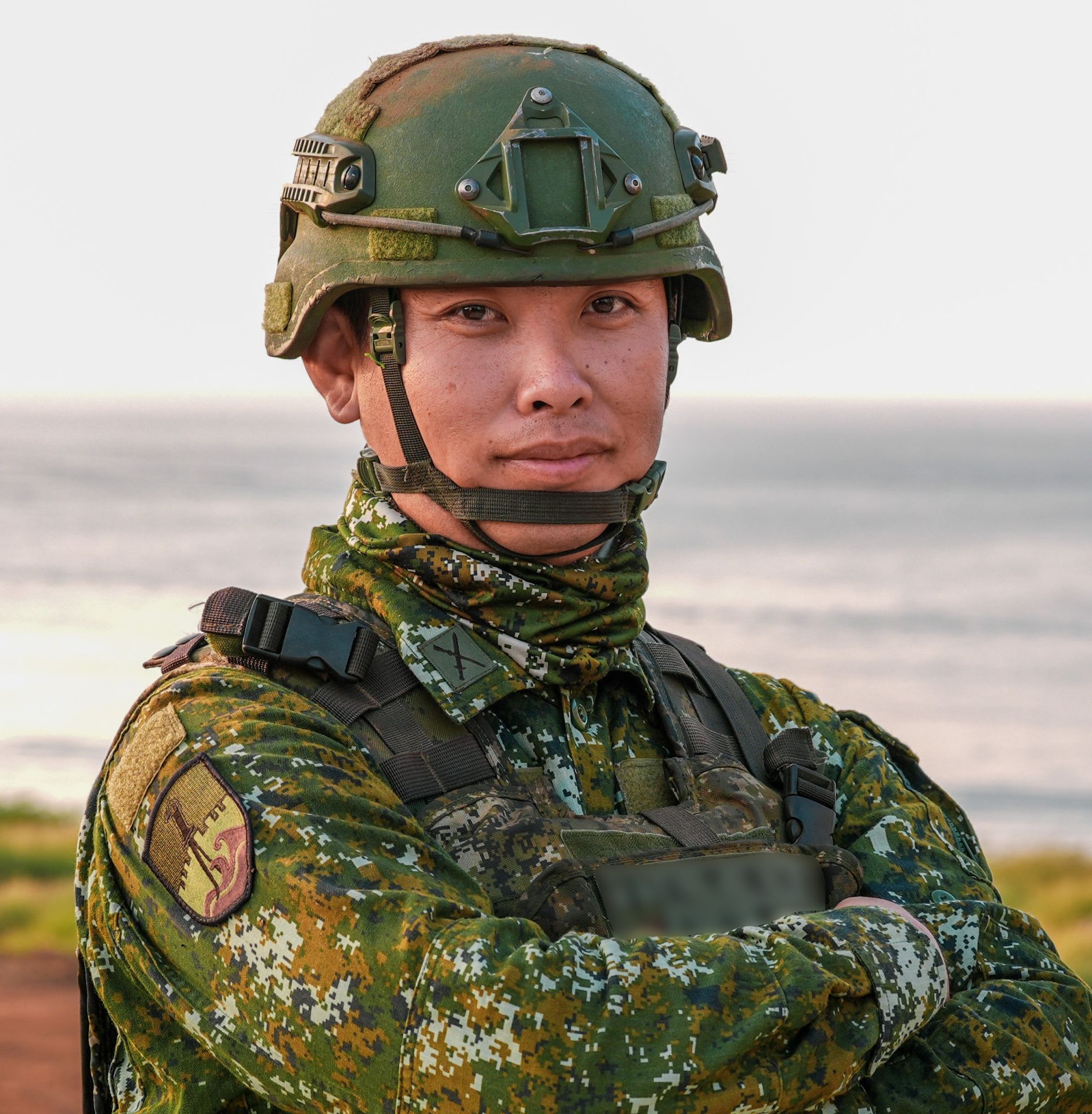 澎防部反甲連標槍班長鄭𤦬儕上士。（記者謝承宏攝）