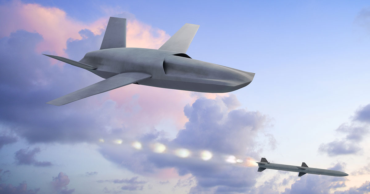 「開局」無人機可運用內部彈艙發射AIM-120飛彈，未來可沿用相關概念，讓艦載型CCA擔負制空作戰任務。圖為概念示意圖。（取自通用原子「X」帳號）