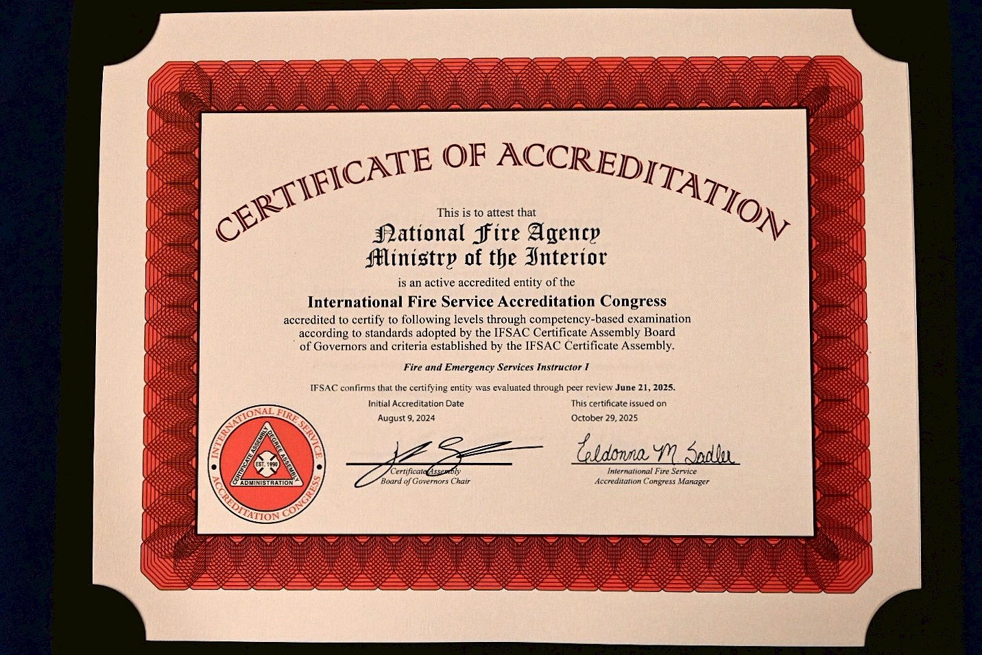 消防署表示，NFPA 1020全名為《消防及緊急服務教官、消防官員及緊急醫療服務官員專業資格標準》，是全球消防領域的權威標準。（消防署提供）