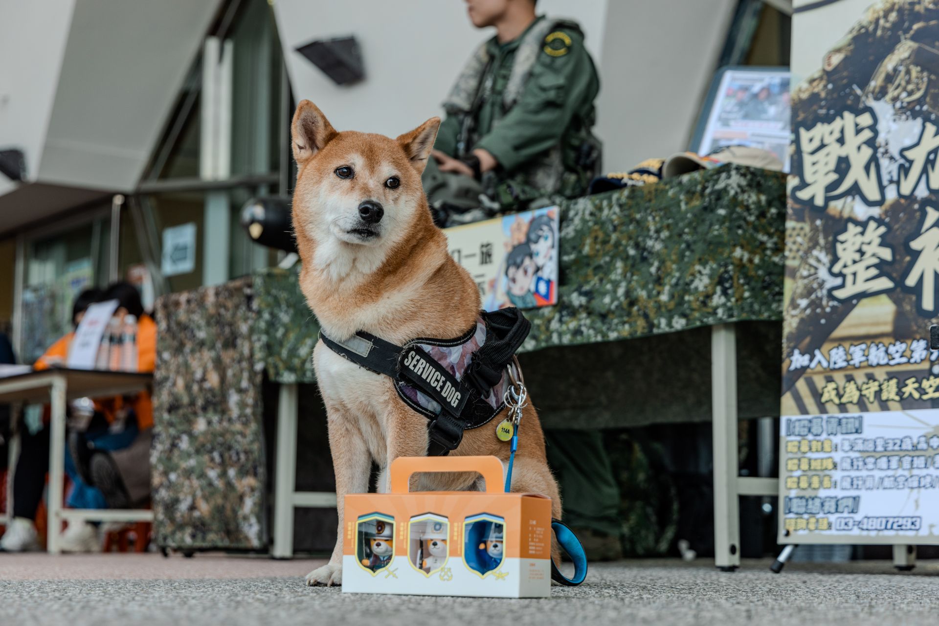  現場也有青文創推出的「柴小寶」三軍儀隊紀念公仔，可至場內攤位購買。（記者劉宸瑋攝）