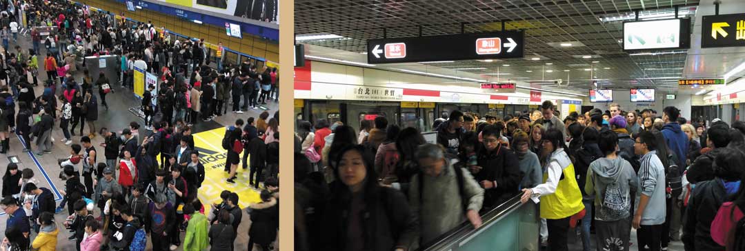 面對節日大批人潮，捷運工作人員以親切服務的熱忱，幫助民眾平安回家過節。