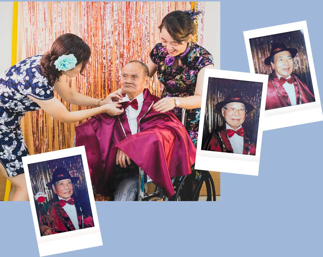 「隨拍即看」準備復古風格的配件，為榮民長輩們拍出帥氣照片。