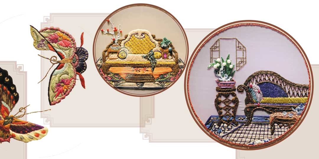 以不同風貌的中式家具剌繡作品，呈現出曾美福個人的創作溫度。