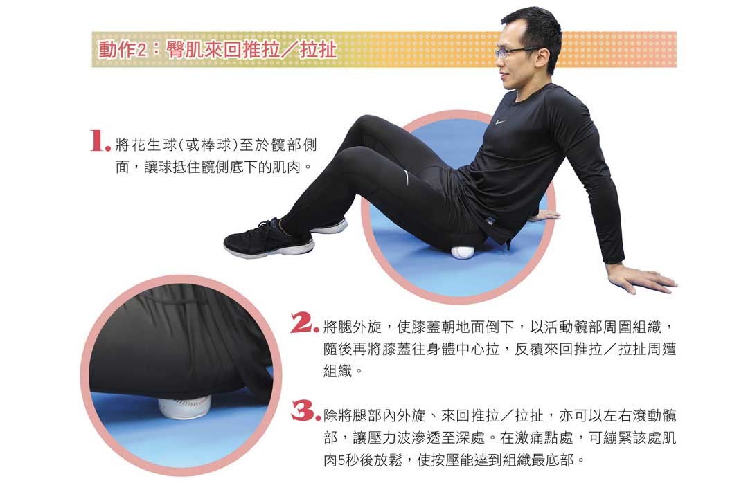 動作2：臀肌來回推拉／拉扯