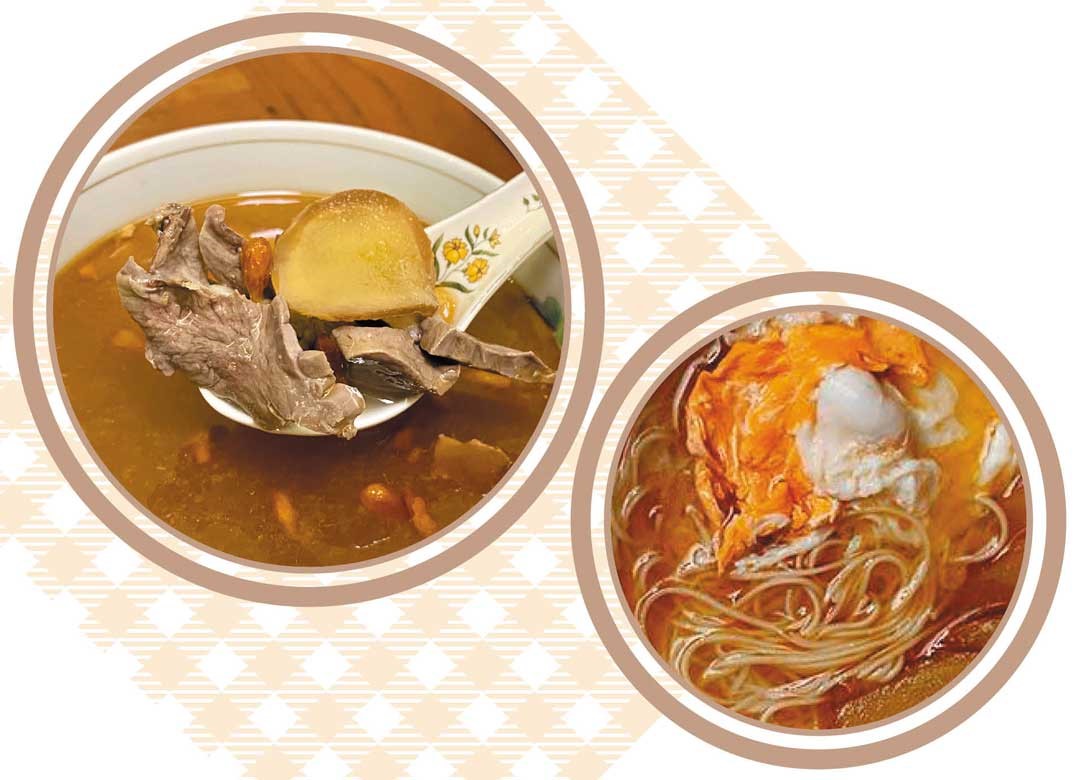 麻油豬心、麻油蛋麵線（右）溫熱又暖身。