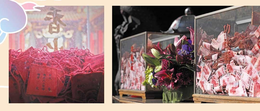 廟內準備平安香火，為信徒保平安，信眾則以添香油錢或鮮花祭祀等禮敬神明。