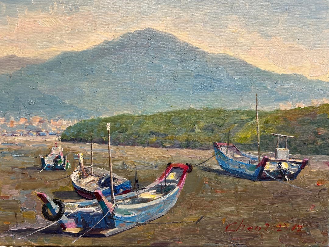 淡海漁舟／油畫