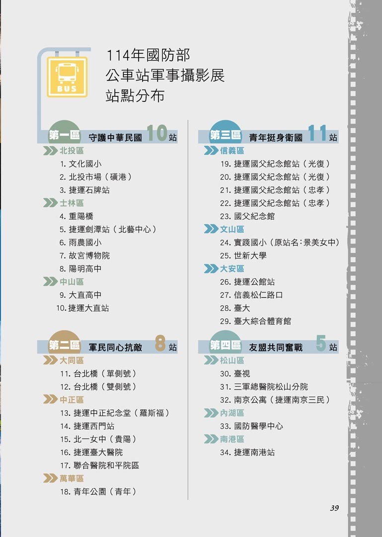 114年國防部公車站軍事攝影展站點分布